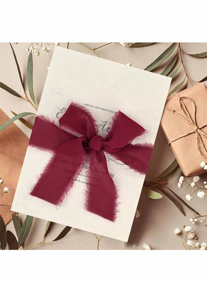 3PCS Red Handmade Chiffon Silk Ribbon Fringe  Frayed Edges Ribbons for Wedding Invitations Bridal Bouquets Gifts Wrapping Crafts Holiday Party Decorations - Image 4